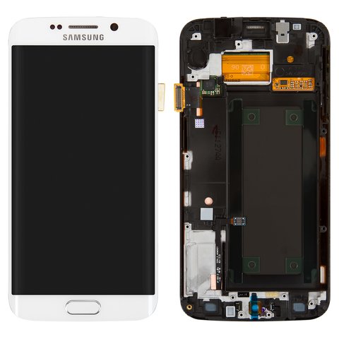 Дисплей для Samsung G925F Galaxy S6 EDGE, білий, з рамкою, Original, сервісне опаковання, #GH97 17162B GH97 17334B GH97 17334B