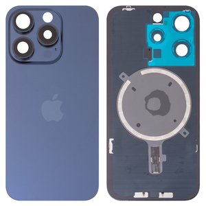 Задняя панель корпуса для iPhone 15 Pro, синяя, со стеклом камеры, Original PRC 