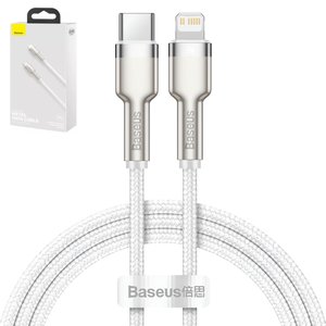USB кабель Baseus Cafule Series Metal, USB тип C, Lightning, 200 см, 20 Вт, белый, в нейлоновой оплетке, #CATLJK B02