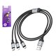 USB кабель Hoco X102, USB тип-C, USB тип-A, micro-USB тип-B, Lightning, 100 см, 2,4 А, черный, в нейлоновой оплетке, 3 в 1, #5942007608794