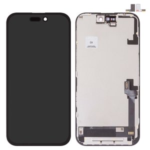 Дисплей для iPhone 16, черный, с рамкой, High Copy, без микросхемы, AMOLED , GX OEM soft