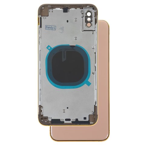 Housing compatible with iPhone XS Max, golden, with SIM card holders, with side buttons 