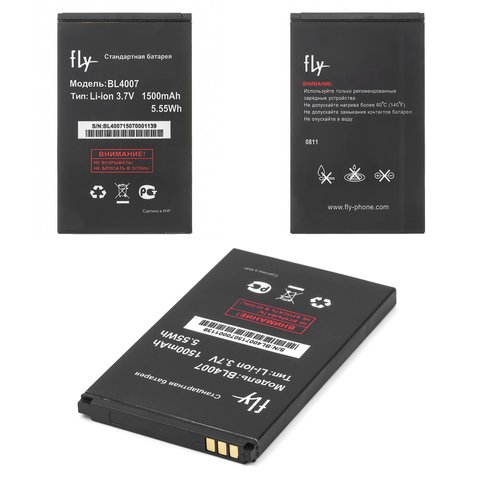 Battery BL4007 compatible with Fly DS123, DS130, Li ion, 3.7 V, 1500 mAh, Original PRC #200100771 200101103 200101104