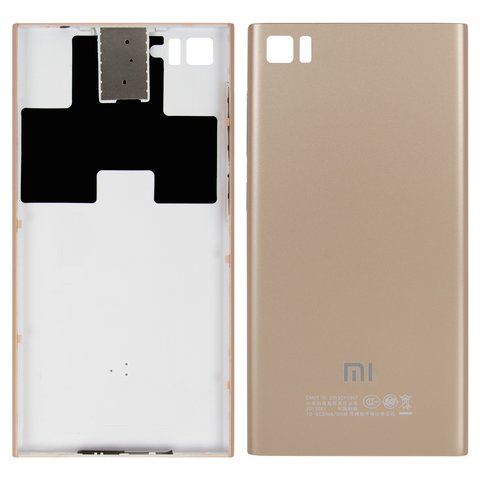 Housing Back Cover compatible with Xiaomi Mi 3, golden, with SIM card holder, with side button, TD SCDMA 