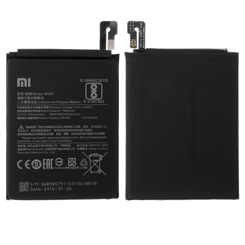 Batería BN45 puede usarse con Xiaomi Redmi Note 5, Li Polymer, 3.85 V, 4000 mAh, Original PRC 