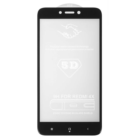 Tempered Glass Screen Protector All Spares compatible with Xiaomi Redmi 4X, 5D Full Glue, black, the layer of glue is applied to the entire surface of the glass 