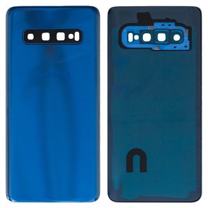 Panel trasero de carcasa puede usarse con Samsung G973 Galaxy S10, azul, con vidrio de cámara