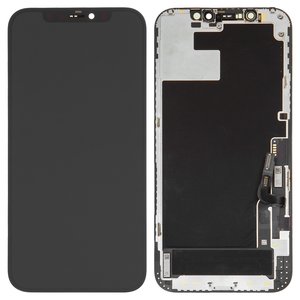 LCD compatible with iPhone 12, iPhone 12 Pro, black, with frame, change glass 