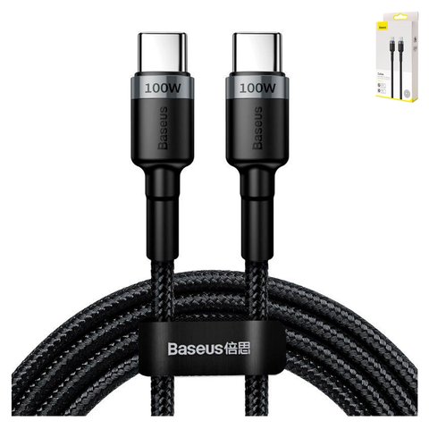 USB кабель Baseus Cafule, 2xUSB тип C, 200 см, 100 Вт, 5 А, черный, серый, #CATKLF ALG1