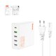 Mains Charger Hoco C114A, (65 W, Power Delivery (PD), white, with cable, 5 outputs) #6931474794970