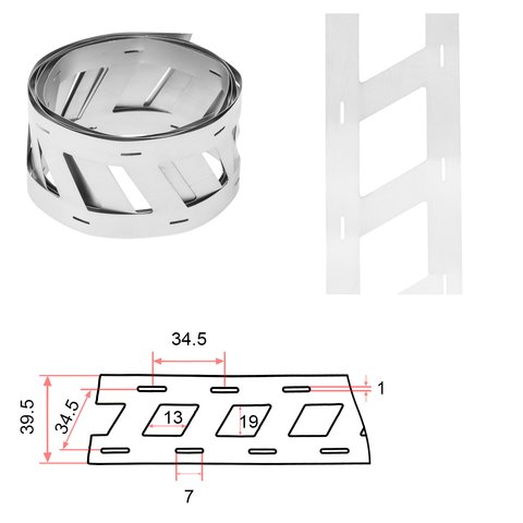 Nickel Tape for Battery Welding 32650 32700 2P, 0.2 mm, 34.5 mm, 1 m, nickel plated steel, oblique 