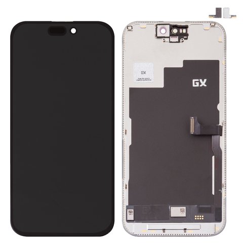 Pantalla LCD puede usarse con iPhone 15 Pro, negro, con marco, HC, sin microchip, AMOLED , GX OEM soft, 120Hz