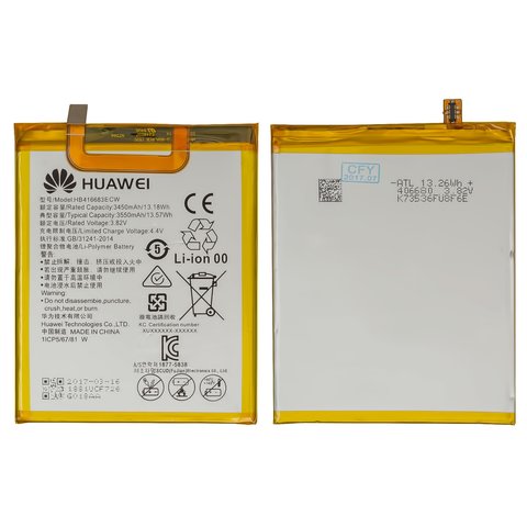 Battery HB416683ECW compatible with Huawei Nexus 6P, Li Polymer, 3.82 V, 3450 mAh, Original PRC  