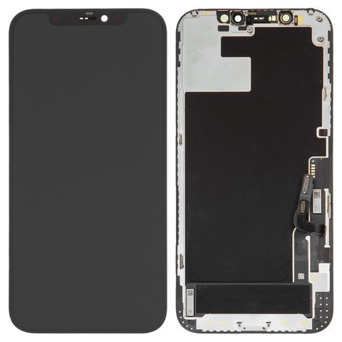 LCD compatible with iPhone 12, iPhone 12 Pro, (black, with frame, change  glass, with camera and proximity sensor plastics) - GsmServer
