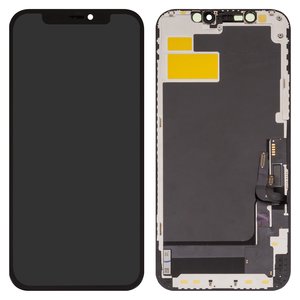 Pantalla LCD puede usarse con iPhone 12, iPhone 12 Pro, negro, con marco, HC, sin microchip, OLED , XY OEM soft