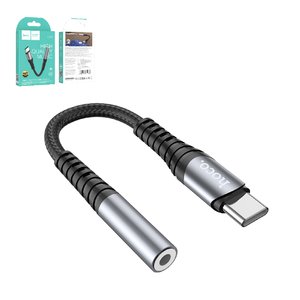 Адаптер Hoco LS33, підтримує функції мікрофона, в нейлоновому обплетенні, USB тип C, TRRS 3.5 мм, сірий, #6931474761163