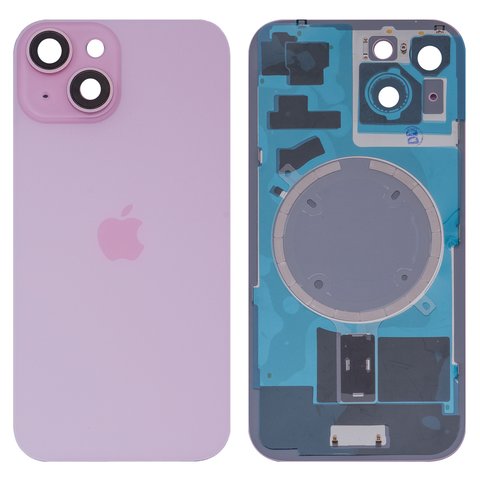 Задня панель корпуса для iPhone 15, рожева, із склом камери, small hole