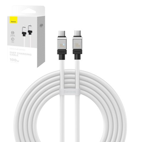 USB кабель Baseus Coolplay Series, 2xUSB тип C, 200 см, 100 Вт, белый, силиконовый, #CAKW000302